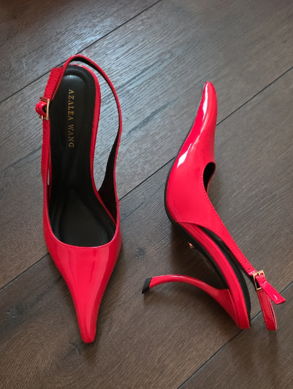 Azalea Wang Patent Red Pointed-Toe Slingback Heels - Picture 2 of 9